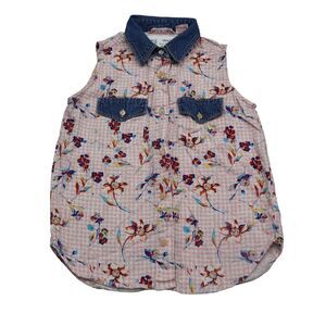 Red Rover Shirt Womens 10 Pink Floral Sleeveless Button Up Collared Top